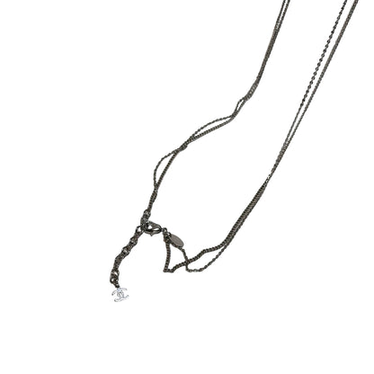 Used CHANEL Black Round Pendant Necklace with Silver CC Logos Necklace Black Silver