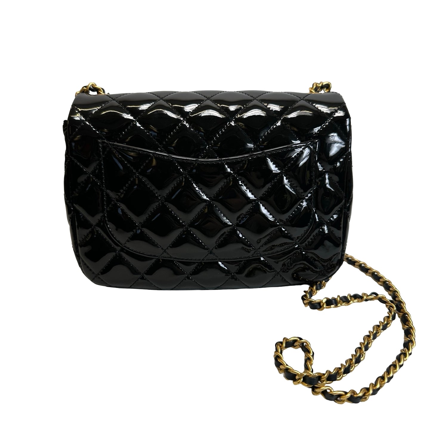 Used CHANEL Quilted Patent Leather Flap Bag Chain Shoulder Bag Black Gold