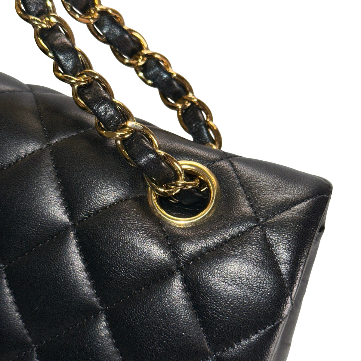 Used CHANEL Quilted Lambskin Classic Flap Chain Shoulder Bag Black Gold