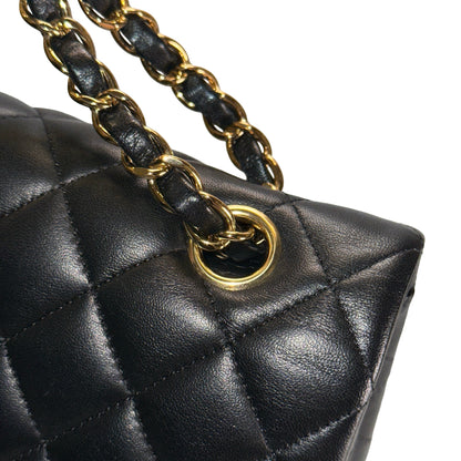 Used CHANEL Quilted Lambskin Classic Flap Chain Shoulder Bag Black Gold