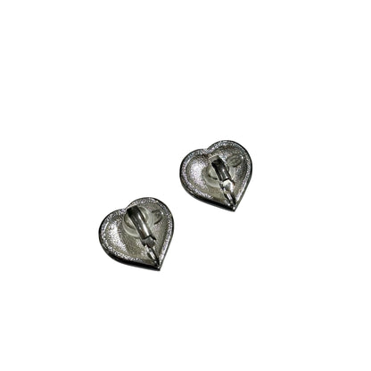 CHANEL HEART-SHAPED CC LOGO SILVER EARRINGS WITH CRYSTAL [3001011]