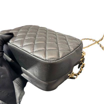 Used Chanel Calfskin Leather Camera Shoulder Bag Black GHW