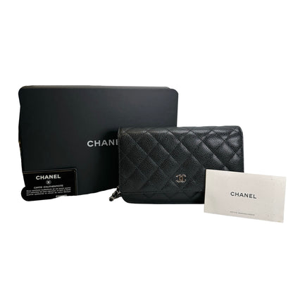 CHANEL Quilted Caviar Classic Long Flap Wallet Wallet Black Silver