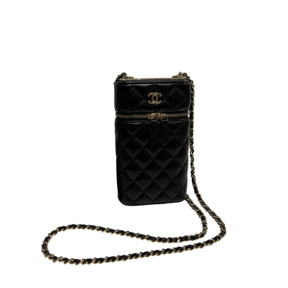Used CHANEL Lambskin Leather Cross Body Bag Black GHW