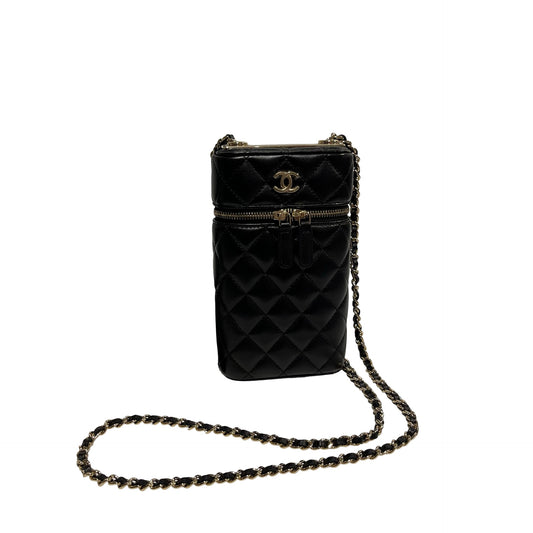 Used CHANEL Lambskin Leather Cross Body Bag Black GHW