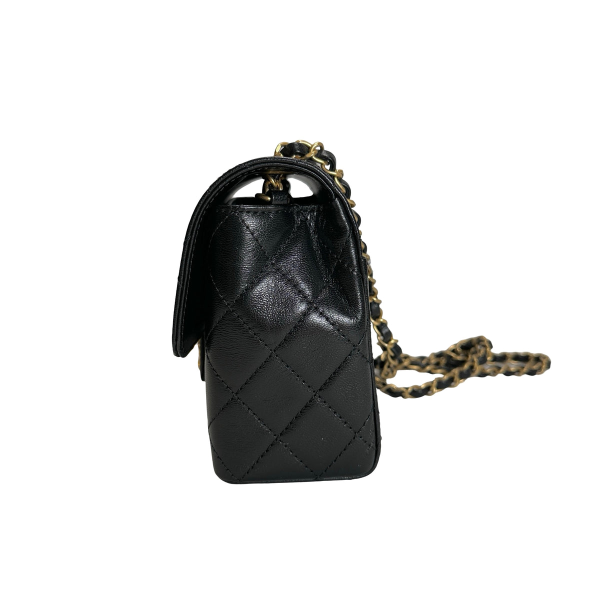 Used CHANEL Quilted Mini Flap Bag Chain Shoulder Bag Black Gold