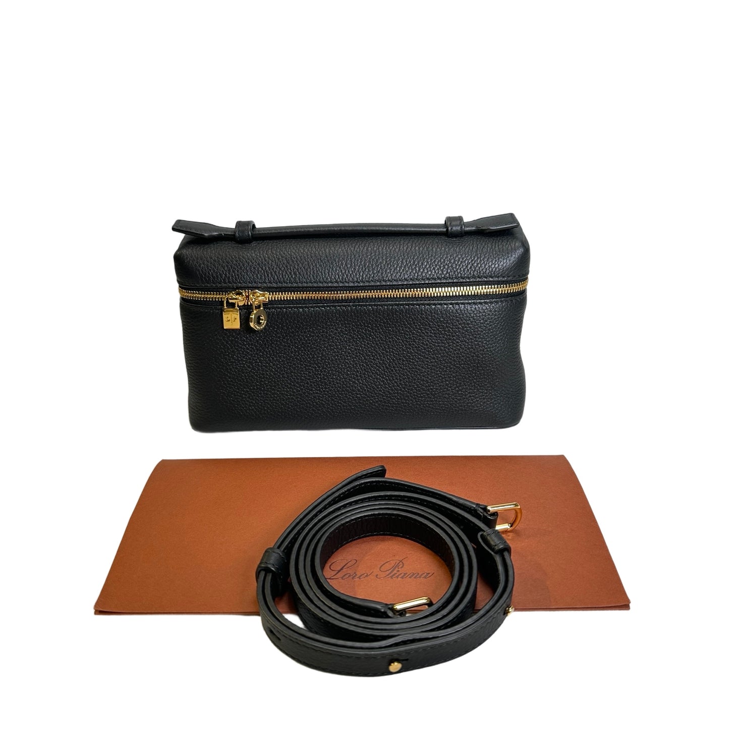 Brand New LORO PIANA Calfskin Leather Extra Pocket L19 Handbag Black，GHW