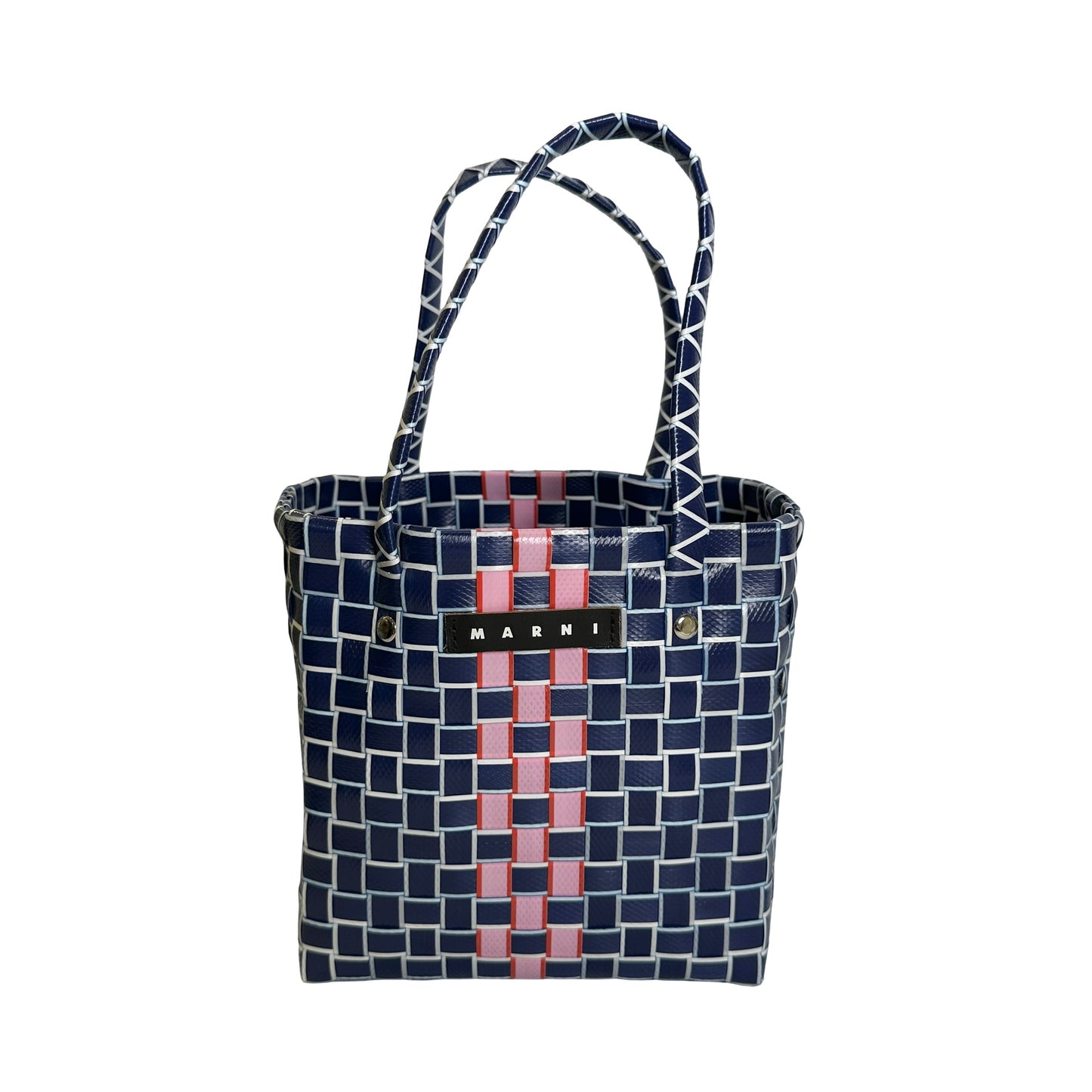 Used MARNI Woven Market Bag Tote Bag Blue Pink White