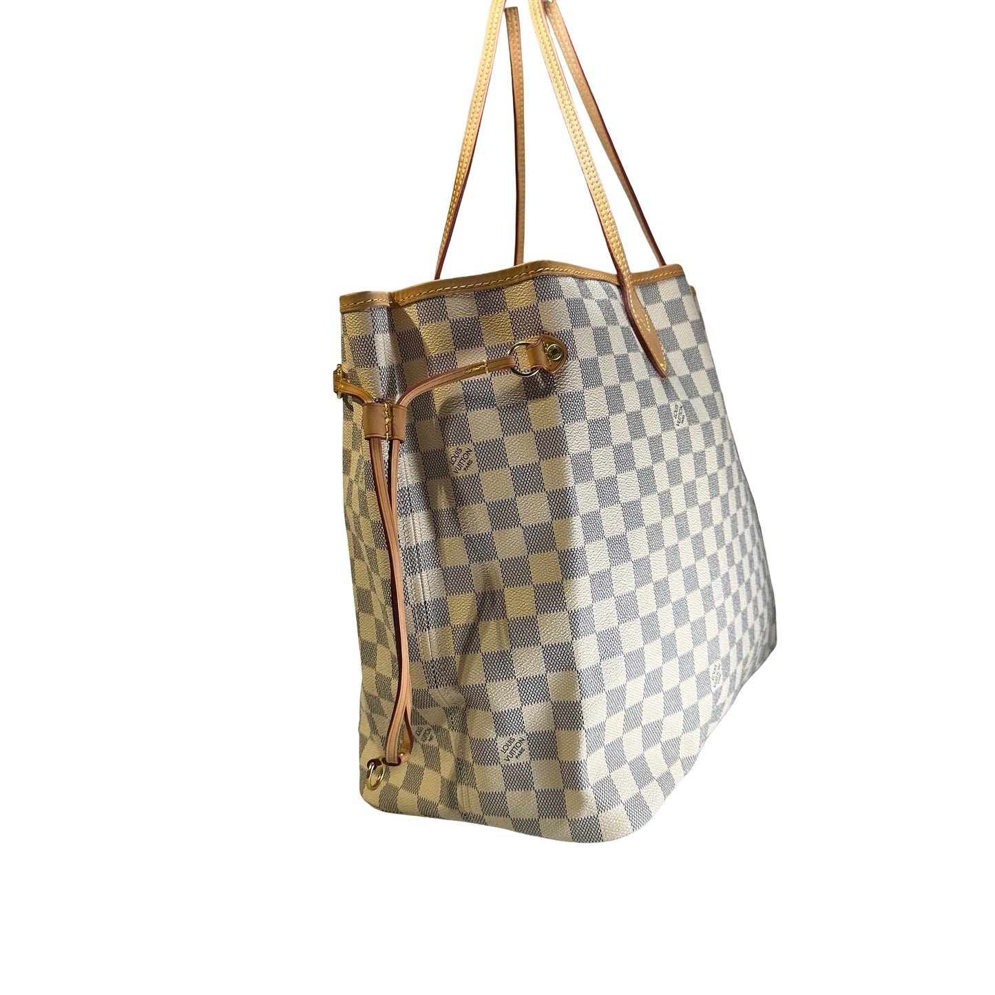 Used LOUIS VUITTON Damier Azur Canvas Neverfull Tote Bag White Blue Beige