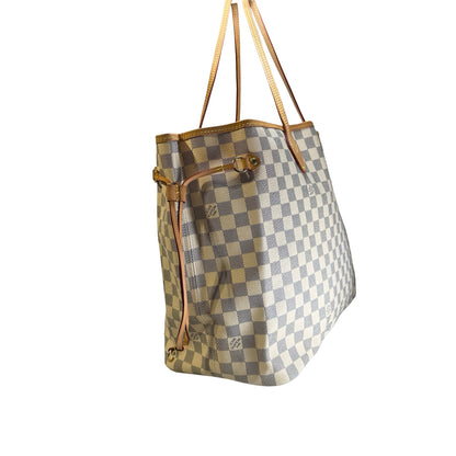 Used LOUIS VUITTON Damier Azur Canvas Neverfull Tote Bag White Blue Beige