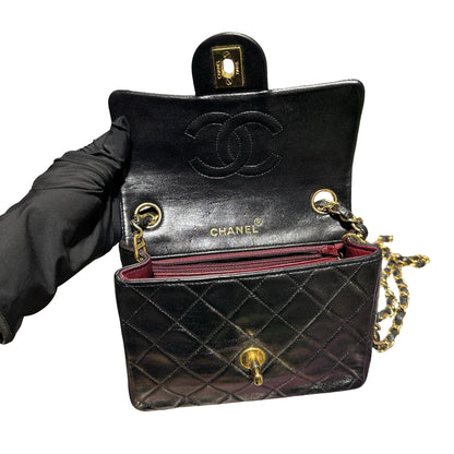 Used Chanel Vintage Mini Flap 17cm Shoulder Bag Black GHW