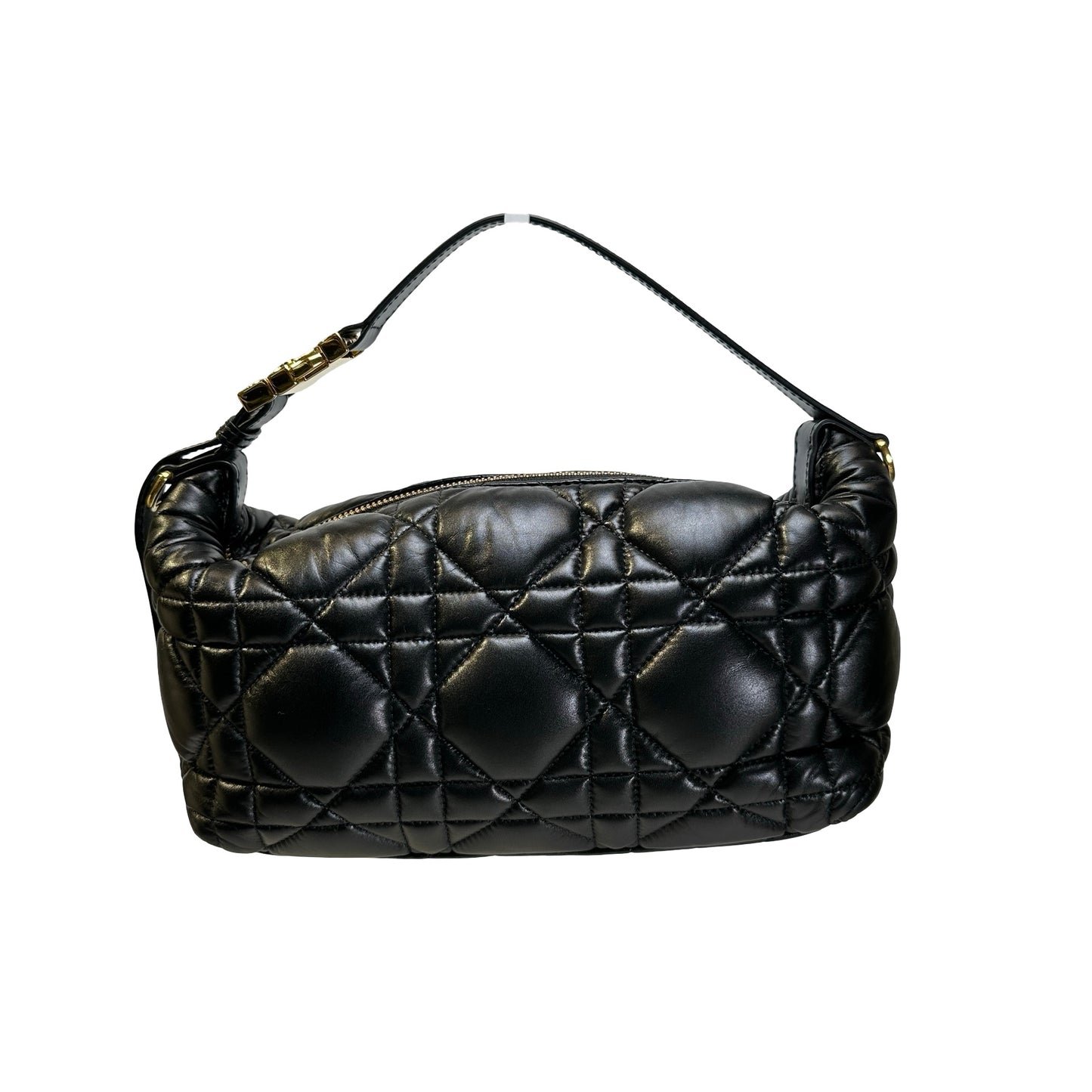 Used DIOR Cannage Leather Cannage Handbag Black Gold
