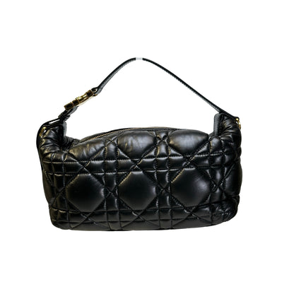 Used DIOR Cannage Leather Cannage Handbag Black Gold