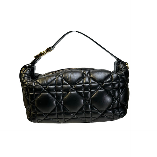 Used DIOR Cannage Leather Cannage Handbag Black Gold