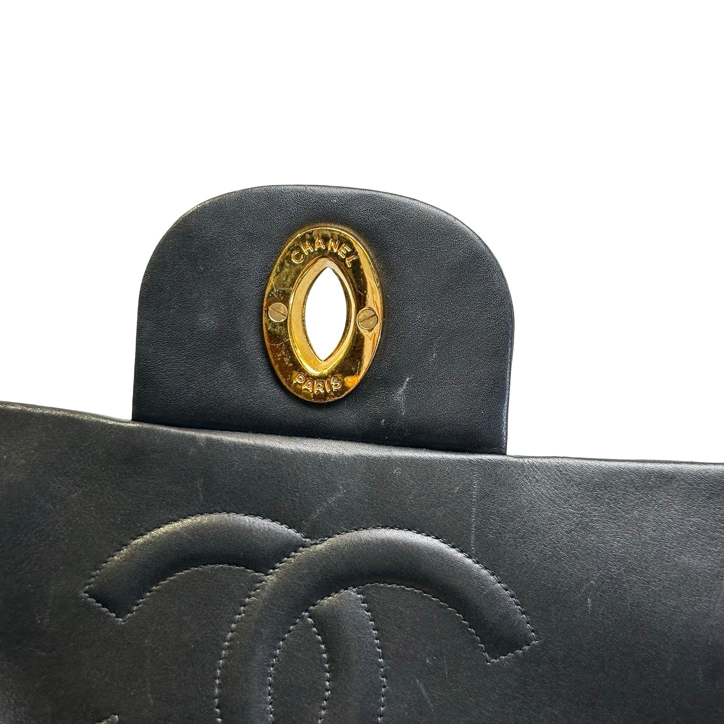 Used CHANEL Quilted Lambskin Classic Flap Chain Shoulder Bag Black Gold