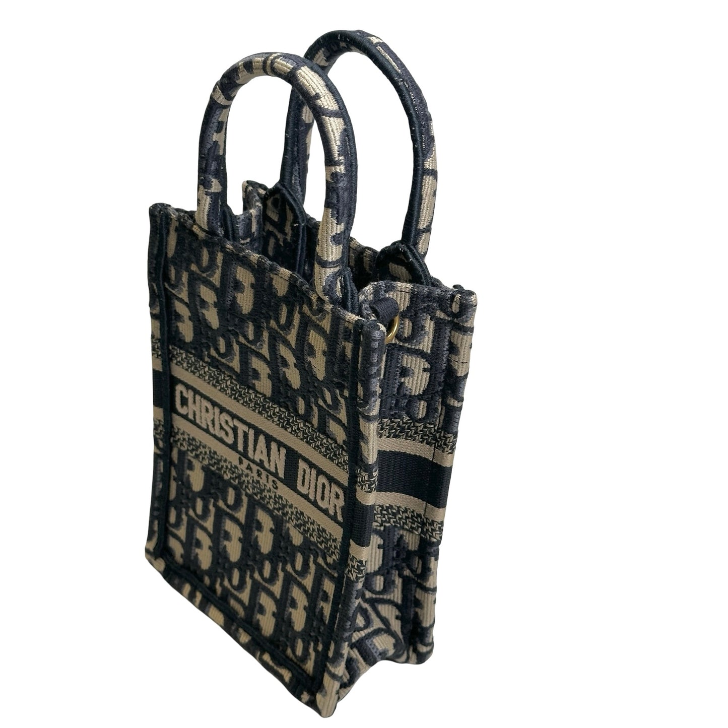 Used DIOR Dior Oblique Embroidery Mini Book tote phone bag Tote Bag Blue Beige