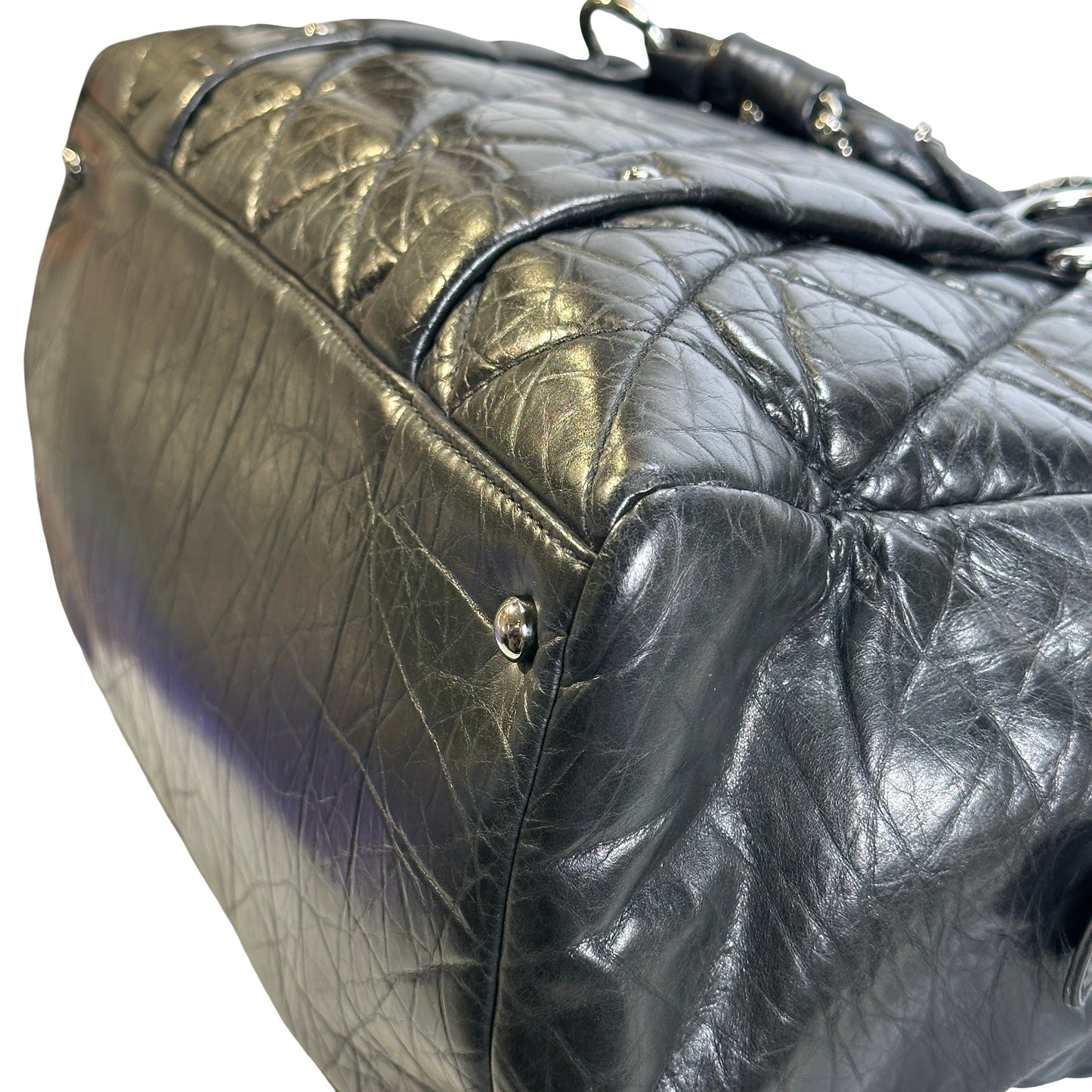 Used CHANEL Quilted Quilted Aged Calfskin Bowler Bag Handbag Black