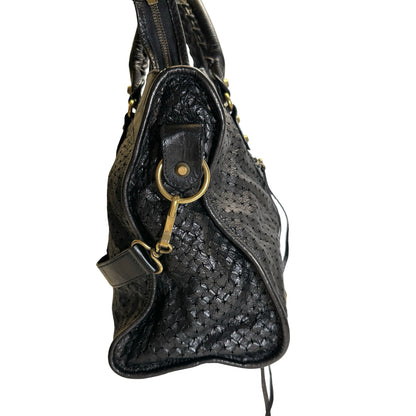 Used BALENCIAGA Leather Perforated City Handbag Black