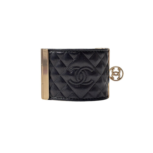 Used CHANEL Lambskin Leather CC BANGLE Accessories Black GHW