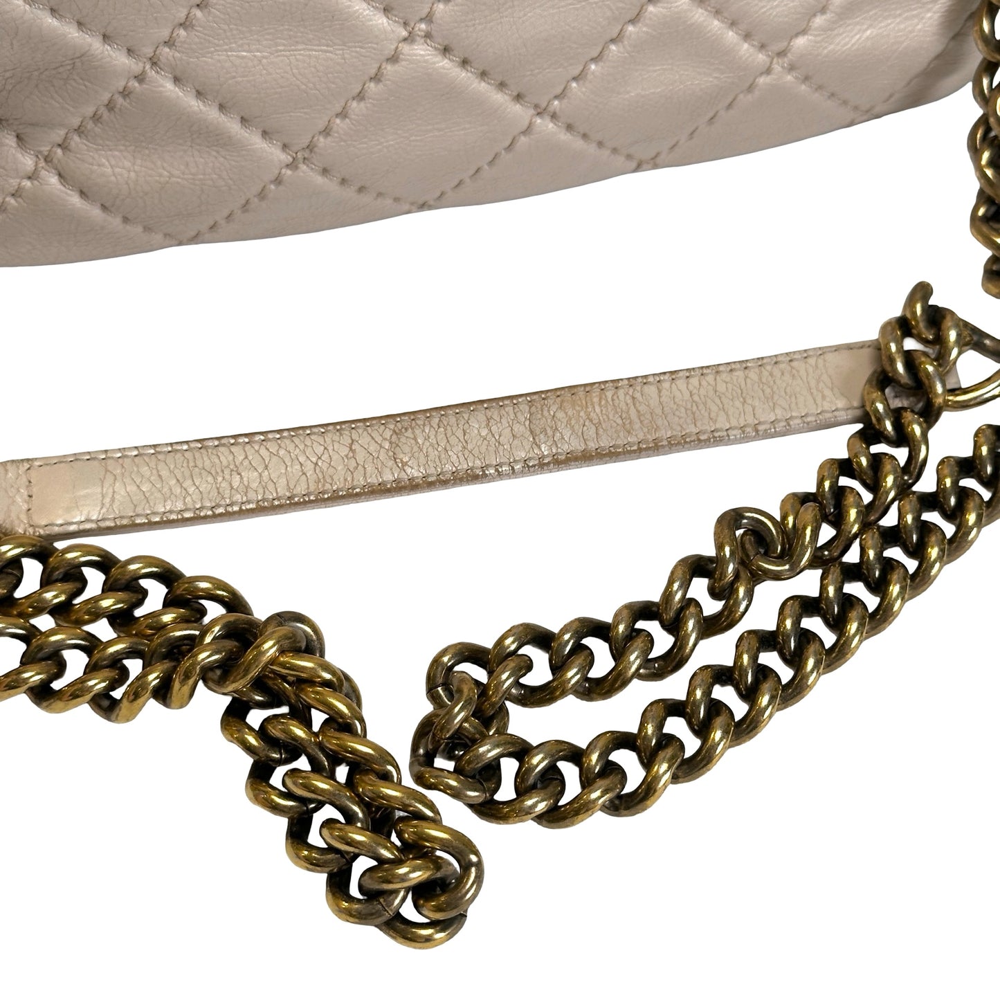 Used CHANEL Quilted Leather Kelly Flap Handbag Beige Gold Tone Hardware