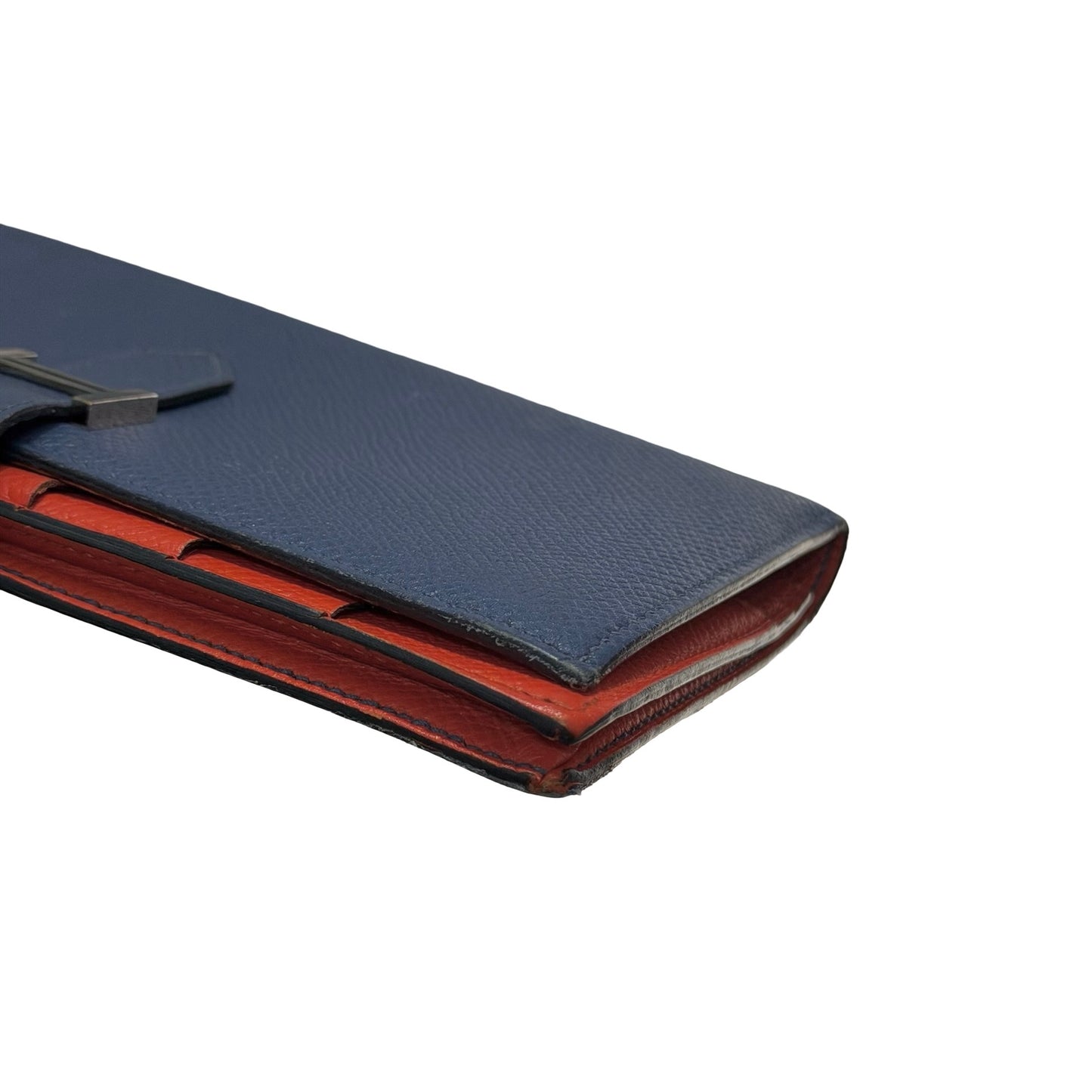 Used HERMÈS Bearn Wallet Navy Blue Orange (93)