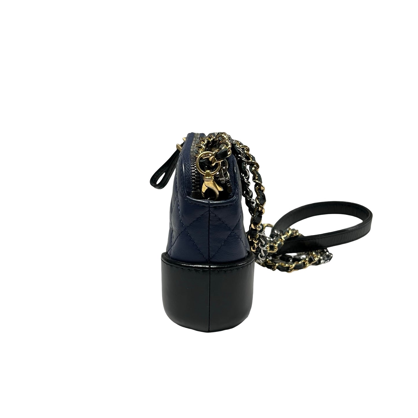 Used Chanel Calfskin Leather Gabrielle small Cross Body Bag Navy GHW Black