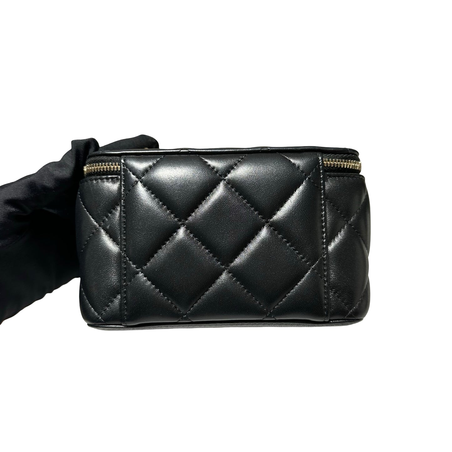 Used CHANEL Lambskin Leather Vanity Case Cross Body Bag Black GHW