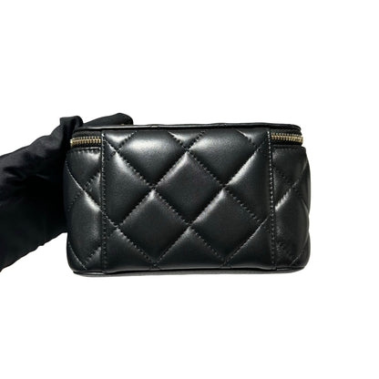 Used CHANEL Lambskin Leather Vanity Case Cross Body Bag Black GHW