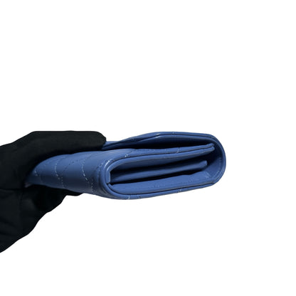 Used CHANEL Calfskin Leather Long Wallet Clutch Blue GHW
