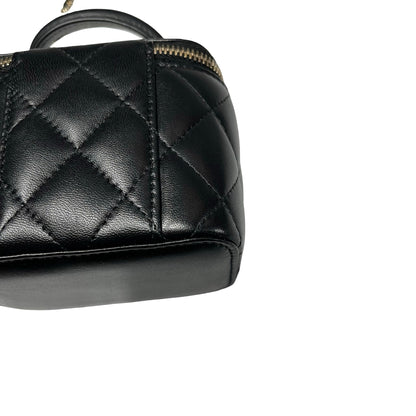 Used CHANEL Lambskin Leather Vanity Case Cross Body Bag Black GHW