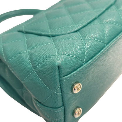 Used CHANEL Calfskin Leather Mini coco handle Two Way Shoulder Bag Green GHW