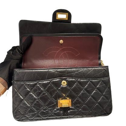 Used CHANEL Quilted Aged Calfskin 2.55 Small Chain Shoulder Bag Black Gold