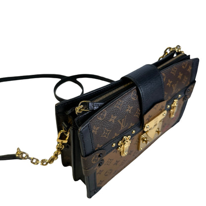 Used LOUIS VUITTON Monogram Canvas Leather Petite Malle Crossbody Bag Brown Black Gold