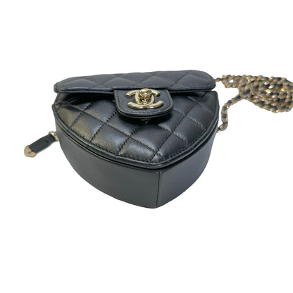 Used CHANEL Quilted Lambskin Heart Bag Mini Bag Black Gold
