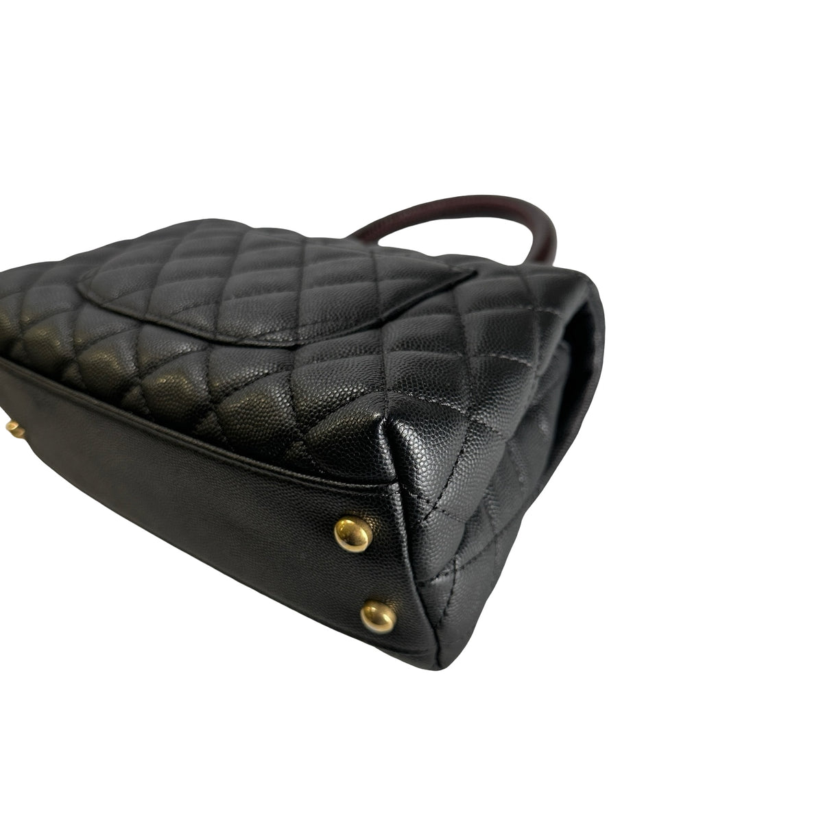 Used CHANEL Quilted Caviar Leather Coco Handle Handbag Black Gold