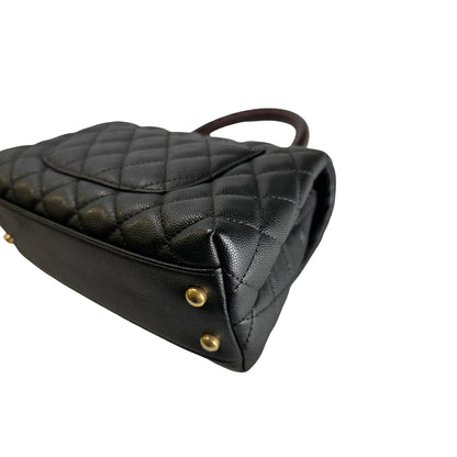 Used CHANEL Quilted Caviar Leather Coco Handle Handbag Black Gold