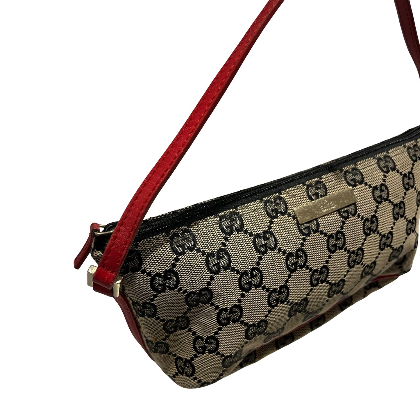 Used GUCCI GG Canvas Pochette Handbag Beige Red