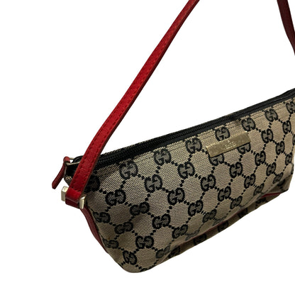 Used GUCCI GG Canvas Pochette Handbag Beige Red