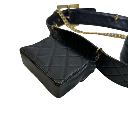 Used CHANEL Quilted Leather Quilted Belt Bag Belt bag Black Gold