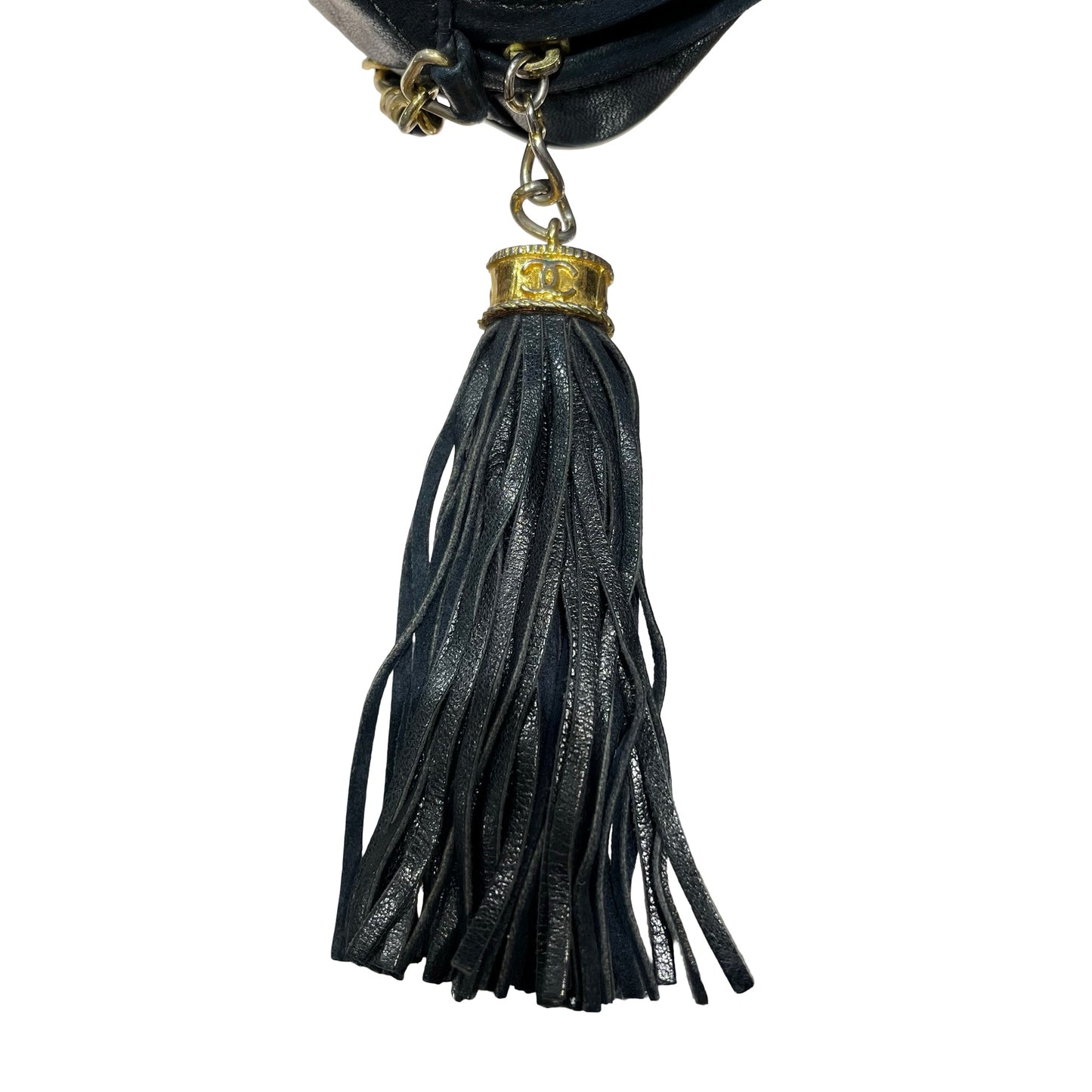 Used CHANEL Lambskin Leather Vintage Chain Bag Chain Shoulder Bag Black