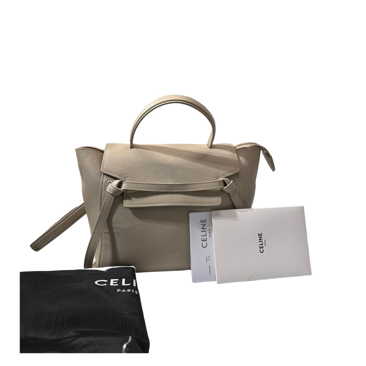 Used Céline Belt Cross Body Bag Beige
