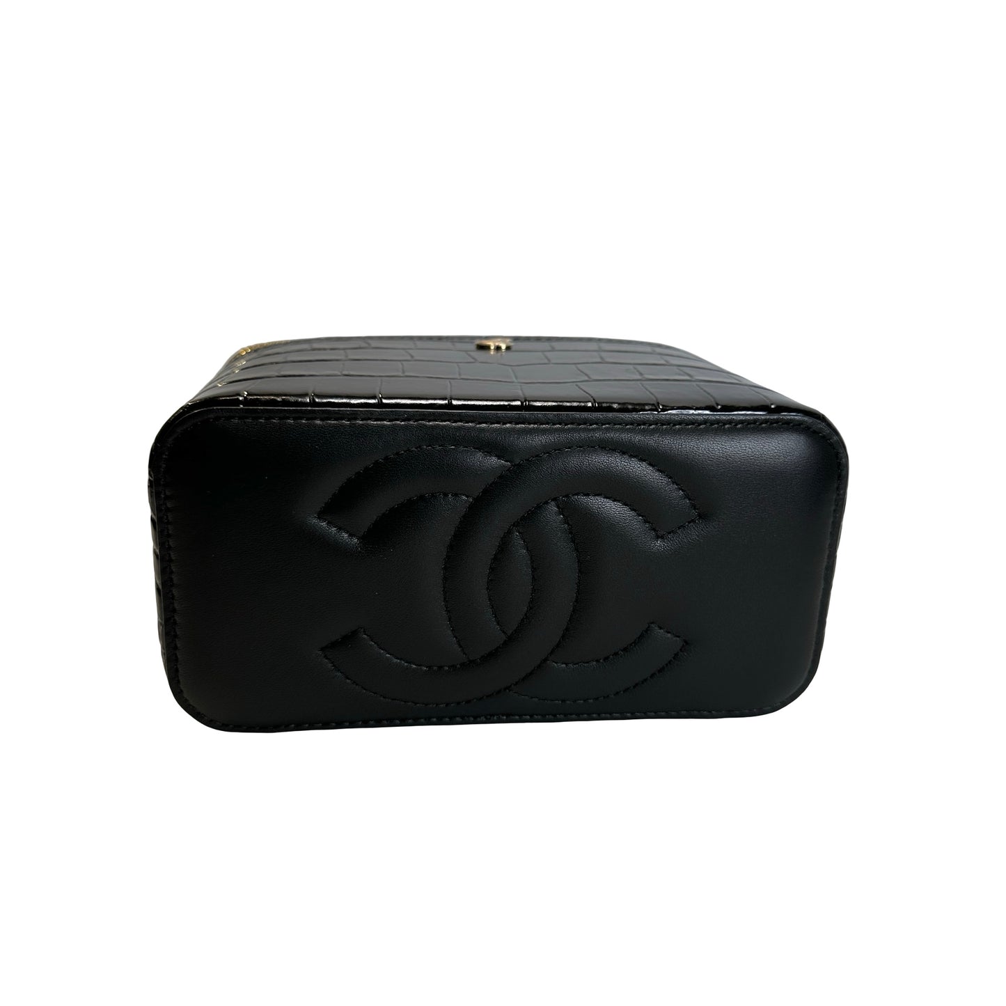Brand New CHANEL Croc-embossed Vanity case Vanity case Black Gold hardware