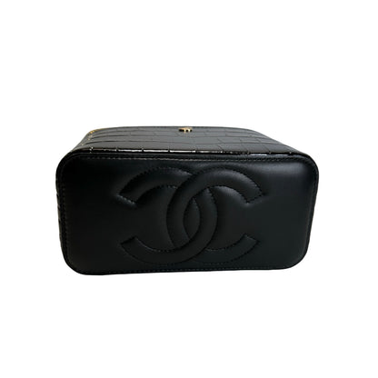 Brand New CHANEL Croc-embossed Vanity case Vanity case Black Gold hardware