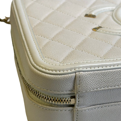 Used CHANEL Quilted Caviar Vanity Case Vanity case White
