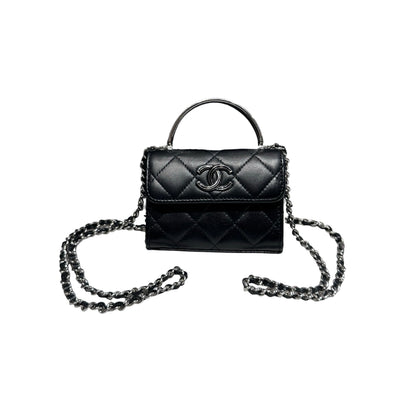 Used Chanel Mini with handle Chain Shoulder Bag Black PHW