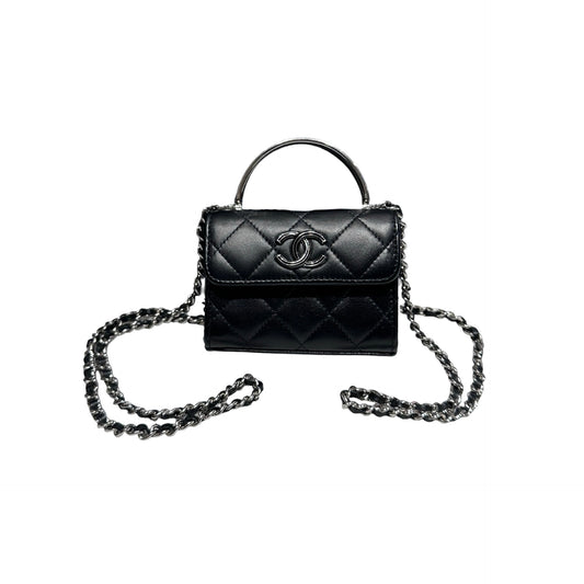 Used Chanel Mini with handle Chain Shoulder Bag Black PHW