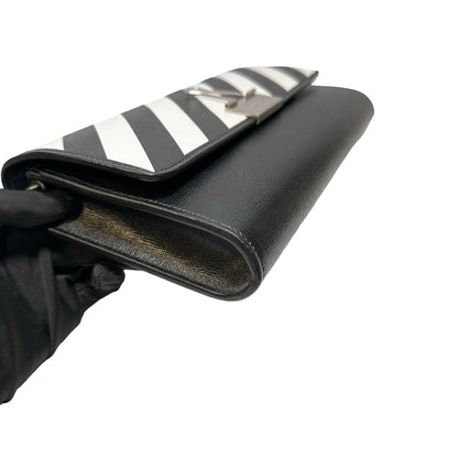 Used OFF WHITE Leather Chain-strap binder wallet Wallet Black White PHW