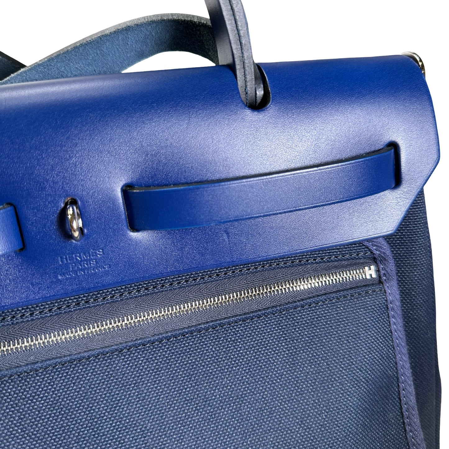 Used HERMES Canvas Leather Herbag 31 Handbag Navy PHW