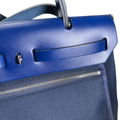 Used HERMES Canvas Leather Herbag 31 Handbag Navy PHW