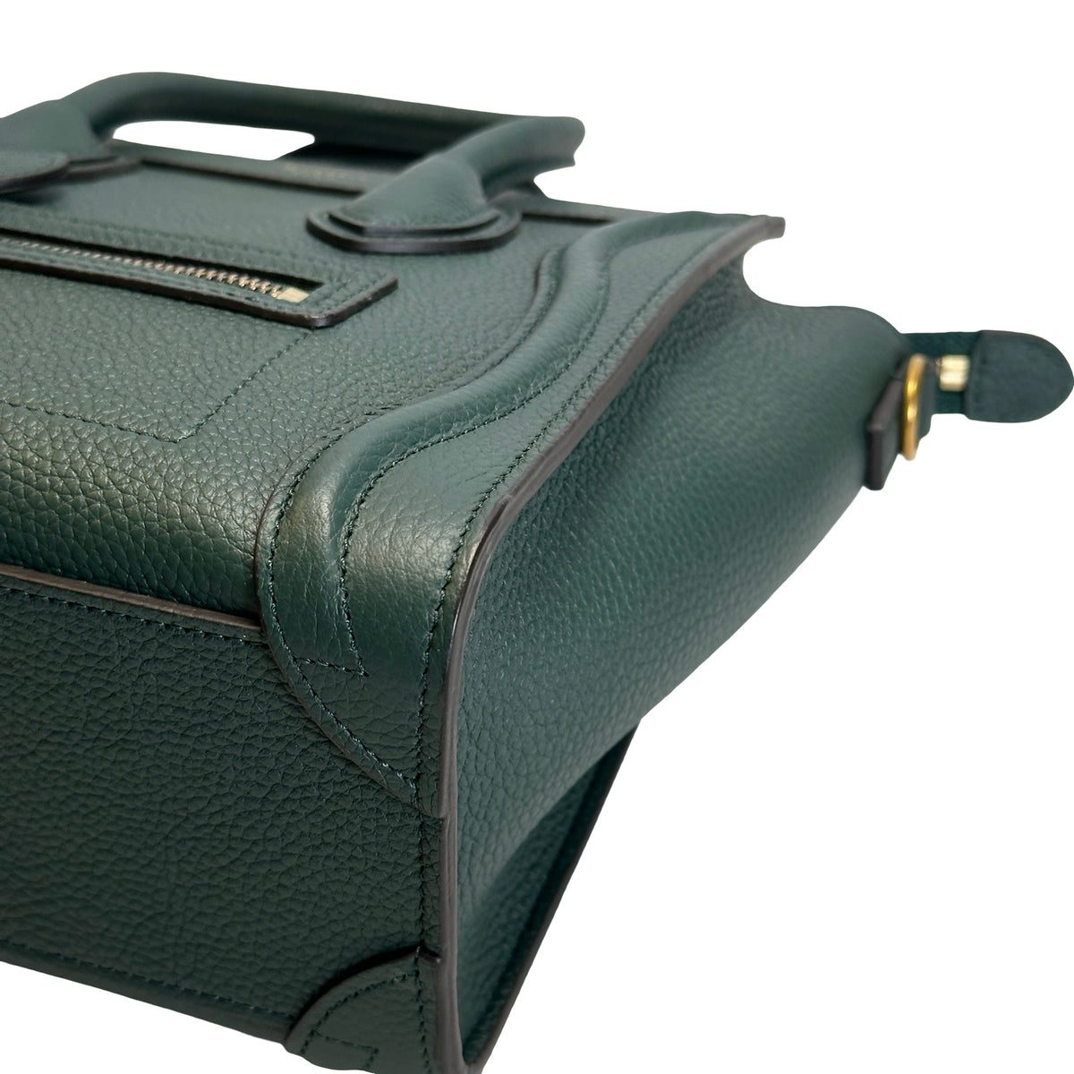 Used CELINE Drummed Calfskin Luggage Nano Handbag Dark Green